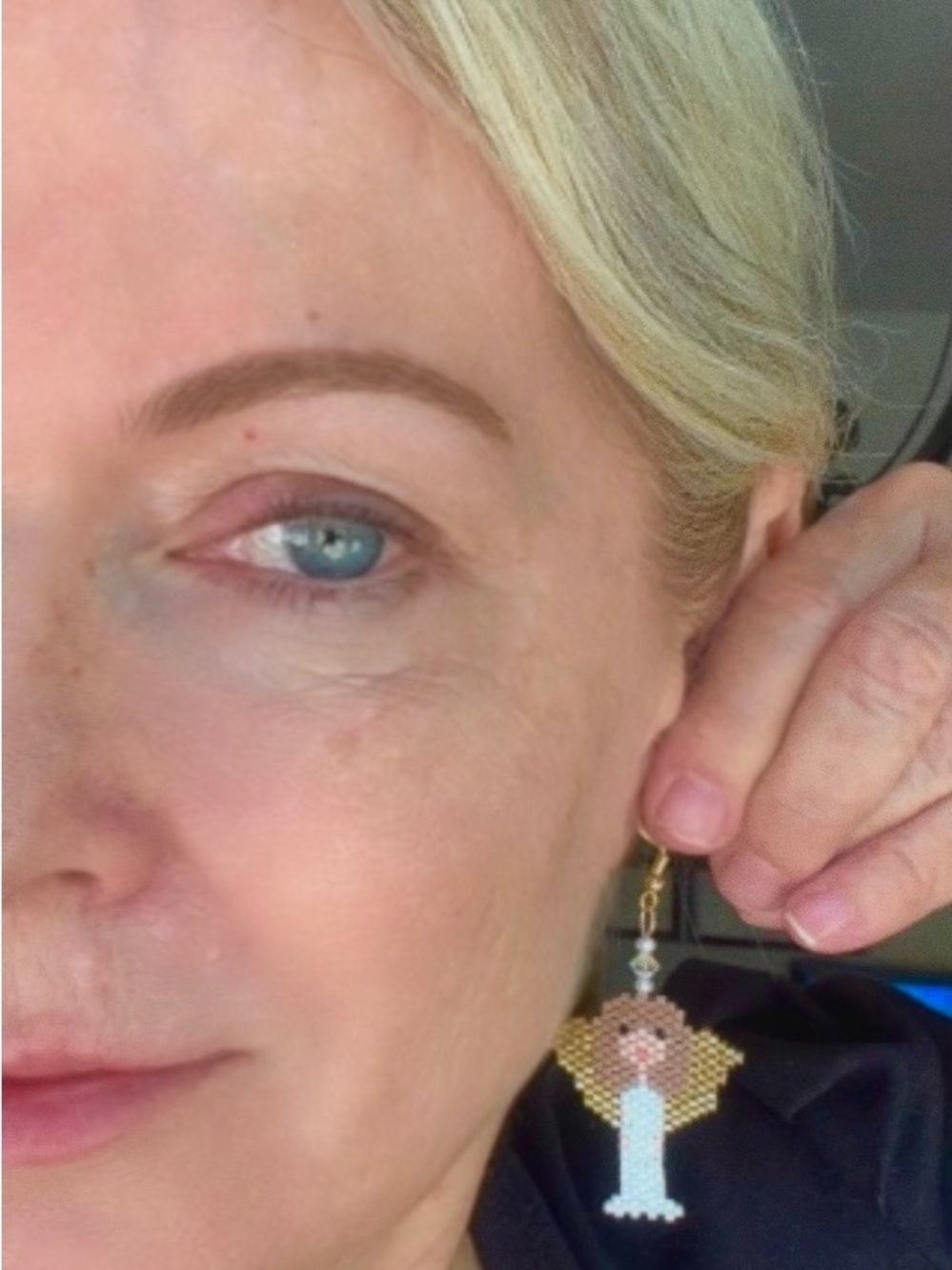 Handmade Beaded Angel Earrings with Gold Wings - Picture 4 of 6